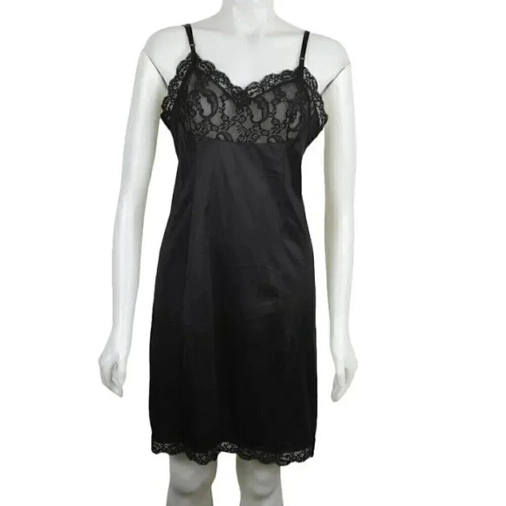 Vintage Kayser Black Slip Dress Lingerie Lace Size 36